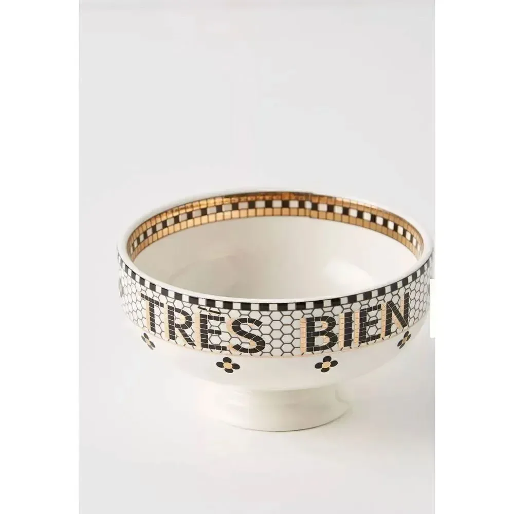 Anthropologie Bistro Tile Snack Nut Bowl Dish Tres Bien